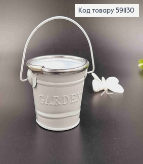 Ведерце-кашпо, металл, белого цвета с тиснением "Garden", высота 6см, Польша 591130 фото