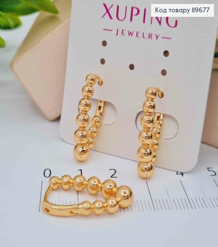 Серьги кольца фактурные, Овальные с шариками, длина 2,3см, Xuping 18К. 119677 фото 2