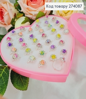 Набор детских колец  Цветы  в камнях,в коробке, 36 шт. 274087 фото