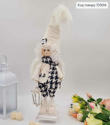 Кукла МАЛЬЧИК-АМУРЧИК с лихариком (айвори+черный шарф и штанишки), высота 42см,ручная работа, Украина 333014 фото 1