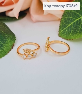 Перстень, три камінчики, з гілочкою, Xuping 18K  170849 фото