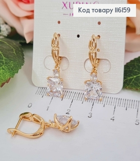 Серьги с подвеской большим квадратным камнем, 1,1см, англ. зам. Xuping 18K 116159 фото