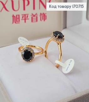 Перстень з Чорним камінцем, в оправі в білих камінчиках Xuping 18K 170715 фото