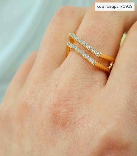 Перстень, Геометричні лінії, в камінцях, Xuping 18K 170939 фото 3