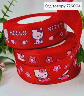 Стрічка репсова, ЧЕРВОНА з HELLO KITTY (в асортименті), ширина 2,5см, довжина 25 ярдів (23метри) 726004 фото