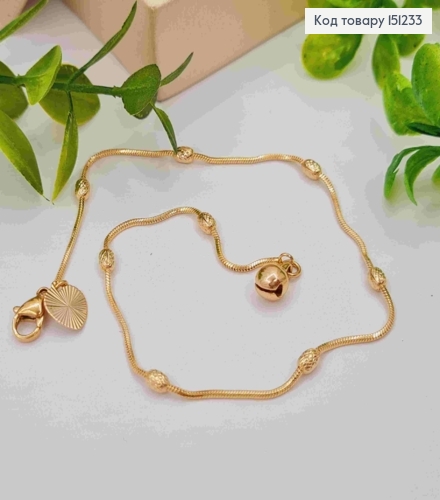 Браслет на ногу плетения СНЕЙК с литыми бусинками, длина 26см, Xuping 18K 151233 фото 1