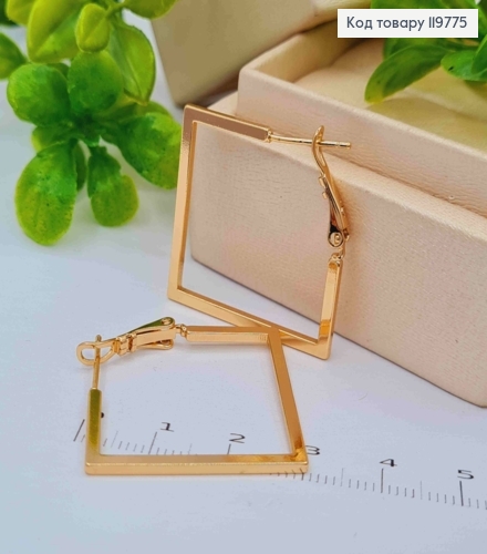 Сережки  "Квадратні", довжина 2,8см, італійська застібка, Xuping 18K 119775 фото 2
