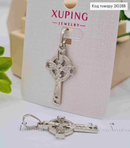 Крестик родованный с Распятием, с рельефом и нимбом, 2,6*1,5см, Xuping 210288 фото 1