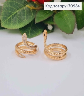 Перстень Змійка, фактурний в камінцях, Xuping 18K 170984 фото