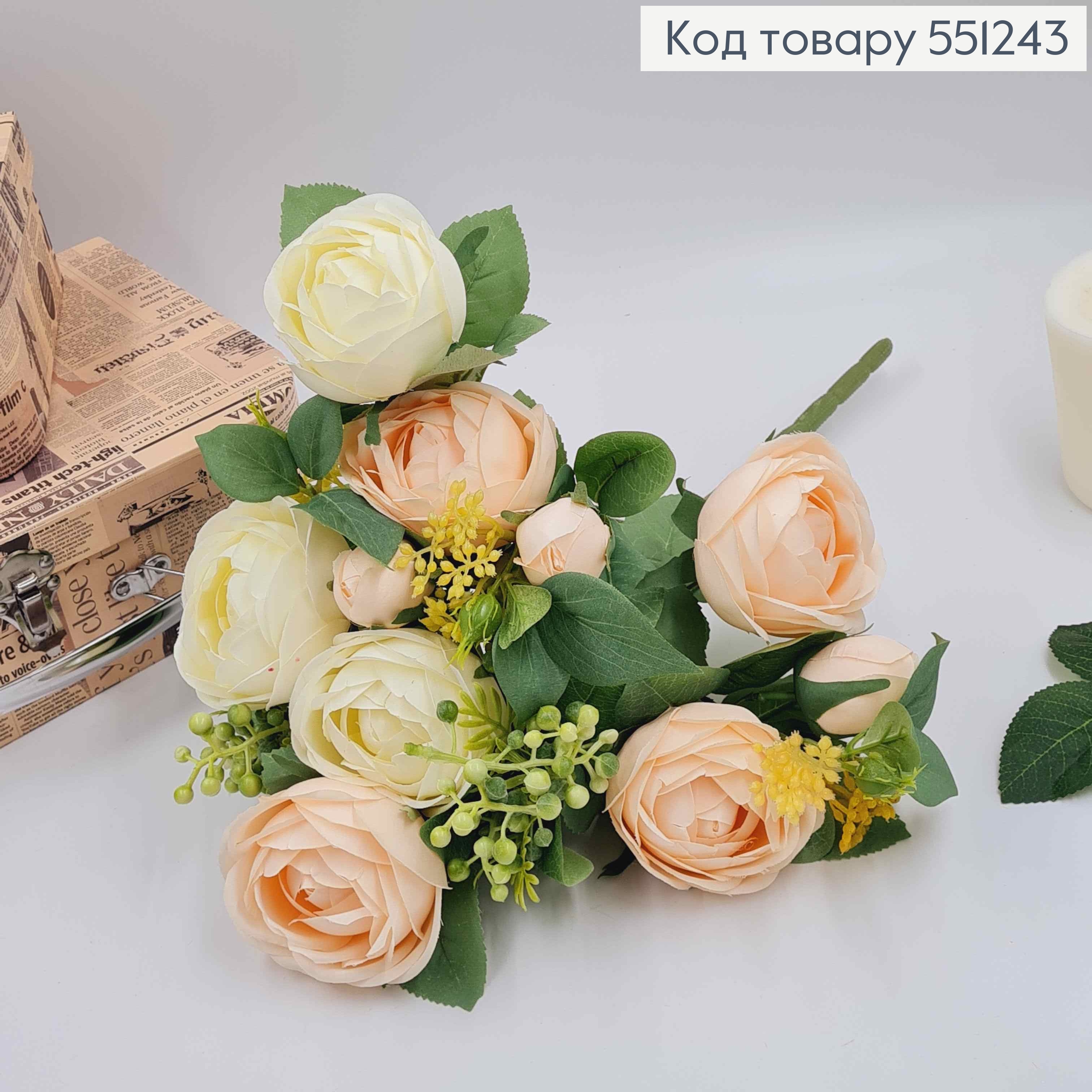 Композиция "Букет Белые и Пудровые розы Камелия с зеленым декором", высотой 46см 551243 фото 2