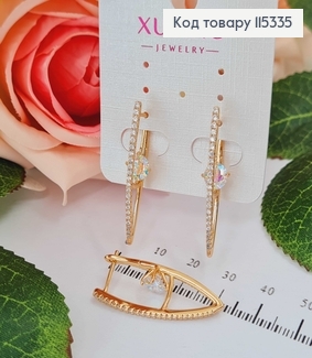 Серьги Стрелы в камнях и с камешком хамелеоном 4см Xuping 18K 115335 фото