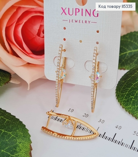 Серьги Стрелы в камнях и с камешком хамелеоном 4см Xuping 18K 115335 фото 1