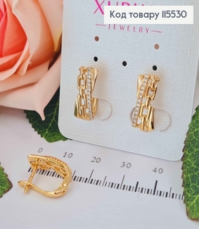 Сережки з ланцюжком та рядочком камінців, 1,5см англ. заст. Xuping 18K 115530 фото