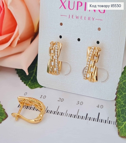 Сережки з ланцюжком та рядочком камінців, 1,5см англ. заст. Xuping 18K 115530 фото 1