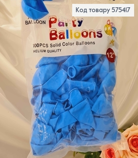 Воздушный шар латексный 12" Party Ballons голубой матовый, (30см), 100шт в упаковке, Китай 575417 фото