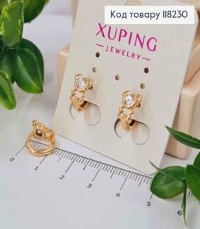 Серьги кольца (1,1см) "Медвежонок" (0,9см) с Ярким камнем, Xuping 18К 118230 фото