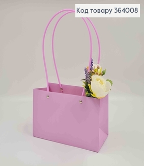 Флористическая сумочка матовая ЛИЛОВАЯ, для цветов и подарков, с пластиковыми ручками 22*13*9см 364008 фото