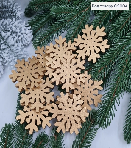 Набір сніжинок дерев'яних золотих д. 5,5 см 10 шт 619004 фото 1