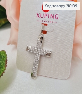 Крестик родированый с камнями, 3*2см, Xuping 210109 фото