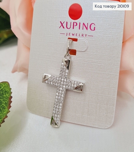 Крестик родированый с камнями, 3*2см, Xuping 210109 фото 1