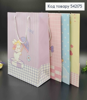 Пакет паперовий,  "З милими зайчушками" приємних кольорів, 32*25*11,5см в асорт. 542175 фото
