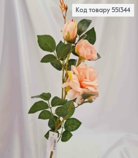 Штучна гілочка Троянда НІЖНО-РОЖЕВОГО кольору (3 квіточки) , висотою 64см 551344 фото