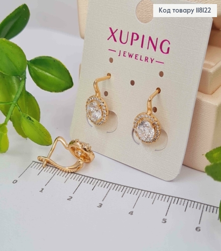 Серьги с ярким камнем в оправе из камней, 1,5см, англ. застежка, XUPING 18K 118122 фото 2