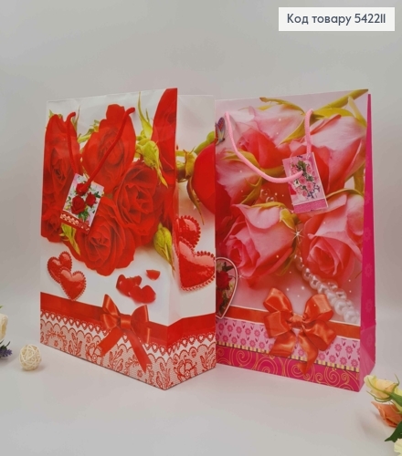 Пакет бумажный, "Букеты Роз с сердечками" в ассорт. 31,5*26*10см 542211 фото 2