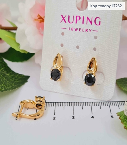 Серьги "Капелька" с черным камнем, длина 1,5см, англ. застежка XUPING 18K 117262 фото 1