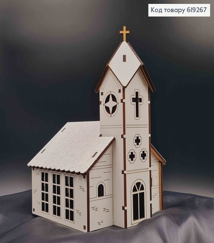 Подсвечник, деревянная белая Церковь, с крестиками, 19,5*13*13,5см, Украина 619267 фото 1