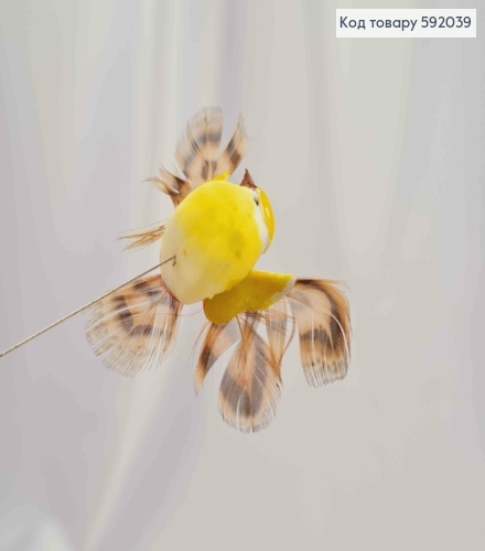 Флористическая заколка, 4,5см, Птичка "Воробей" двухцветная с пятнышками и перьями, в ассорт. 592039 фото 2