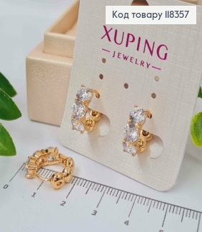 Сережки кільця з трьома Блискучими камінцями, 1,6см, Xuping 18К 118357 фото