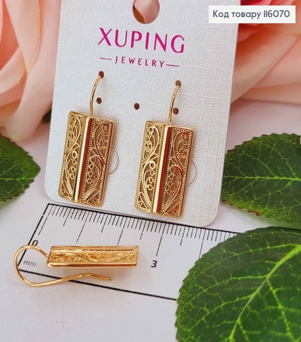 Сережки гачки, "Відкрита книга" ажурні, 2*1см,  Xuping 18K 116070 фото 2