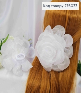 Резинка, БАНТ "Квітка", органза з сіткою, Білого кольору, 14см, ручна робота, Україна 276033 фото