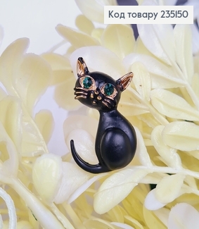 Брошка "Чорна кішка" з зеленими камінцями 2*2.5 см. 235150 фото