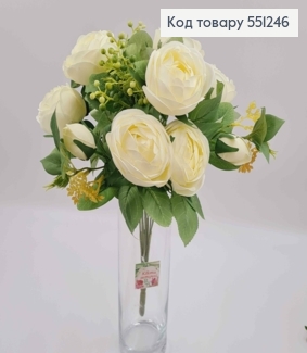 Композиція "Букет АЙВОРІ  троянди Камелія з зеленим декором", висотою 46см 551246 фото