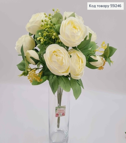 Композиція "Букет АЙВОРІ  троянди Камелія з зеленим декором", висотою 46см 551246 фото 1