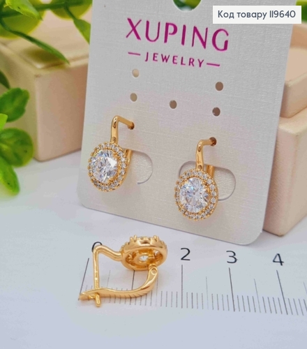 Серьги с ярким камнем в оправе из камней, 1,5см, англ. застежка, XUPING 18K 119640 фото 2
