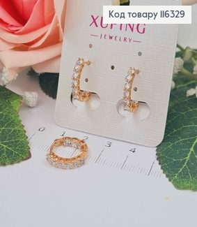 Сережки кільця 1,5см, з розкішними камінцями в оправі, Xuping 18K 116329 фото