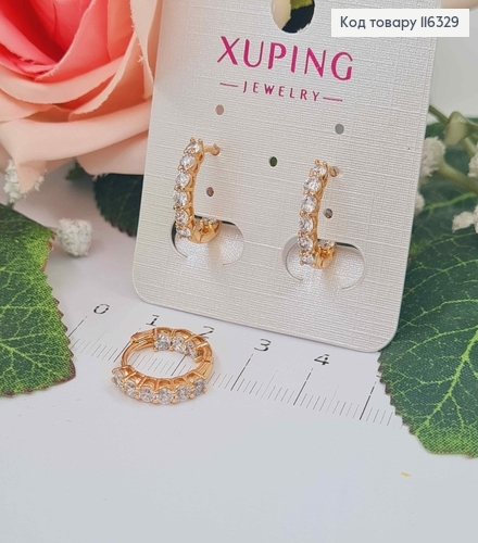 Сережки кільця 1,5см, з розкішними камінцями в оправі, Xuping 18K 116329 фото 1