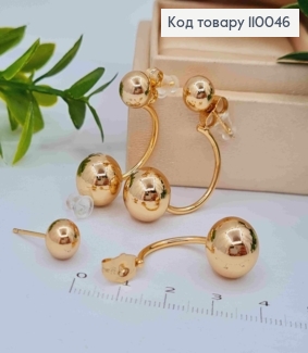 Сережки гвіздки "ДІОР" з двома кульками, 3см, Xuping 18К 110046 фото