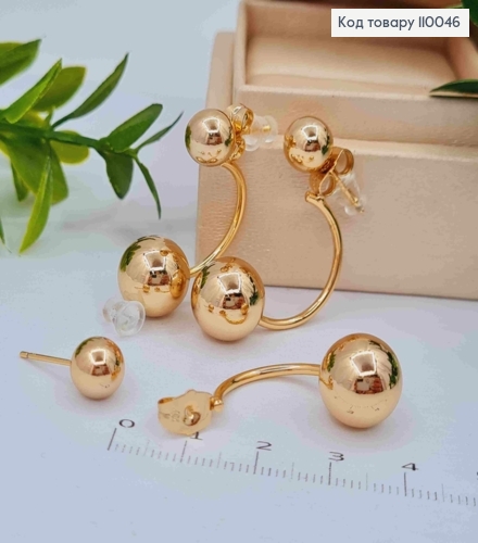 Сережки гвіздки "ДІОР" з двома кульками, 3см, Xuping 18К 110046 фото 1
