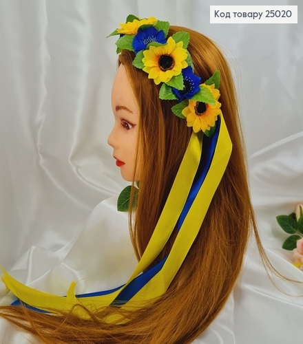 Обруч пластик,Цветы желто-синие с ленточками, Украина 25020 фото 1