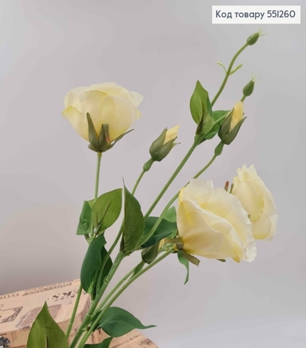 Штучна гілка еустоми АЙВОРІ  на 3 квіточки та 3 бутони, висотою 70см 551260 фото 1