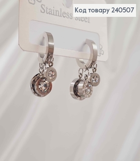 Сережки кільця, срібного кольору, З підвісками Римським годинником, сталь Stainless Steel 260025 фото
