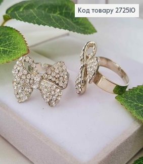 Перстень срібного кольору " БАНТИК  в камінцях " з регуляцією розміру (17-19) 272510 фото