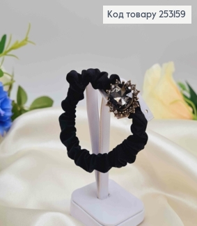 Резинка жатка 6см, з квіточкою з Графітовими камінцями, чорного кольору 253159 фото