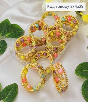 Браслет в золотом цвете, Пружинка, с разноцветными, пастельными бусинками и камешками. 274329 фото