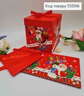 Коробка складная, с крышкой, Красная с новогодним принтом, 15*15*15см, асорт. 533016 фото