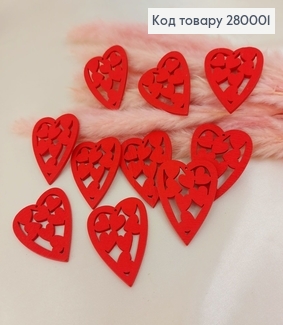 Набор деревянных красных сердечек 10 шт. 4х4,5 см 280001 фото